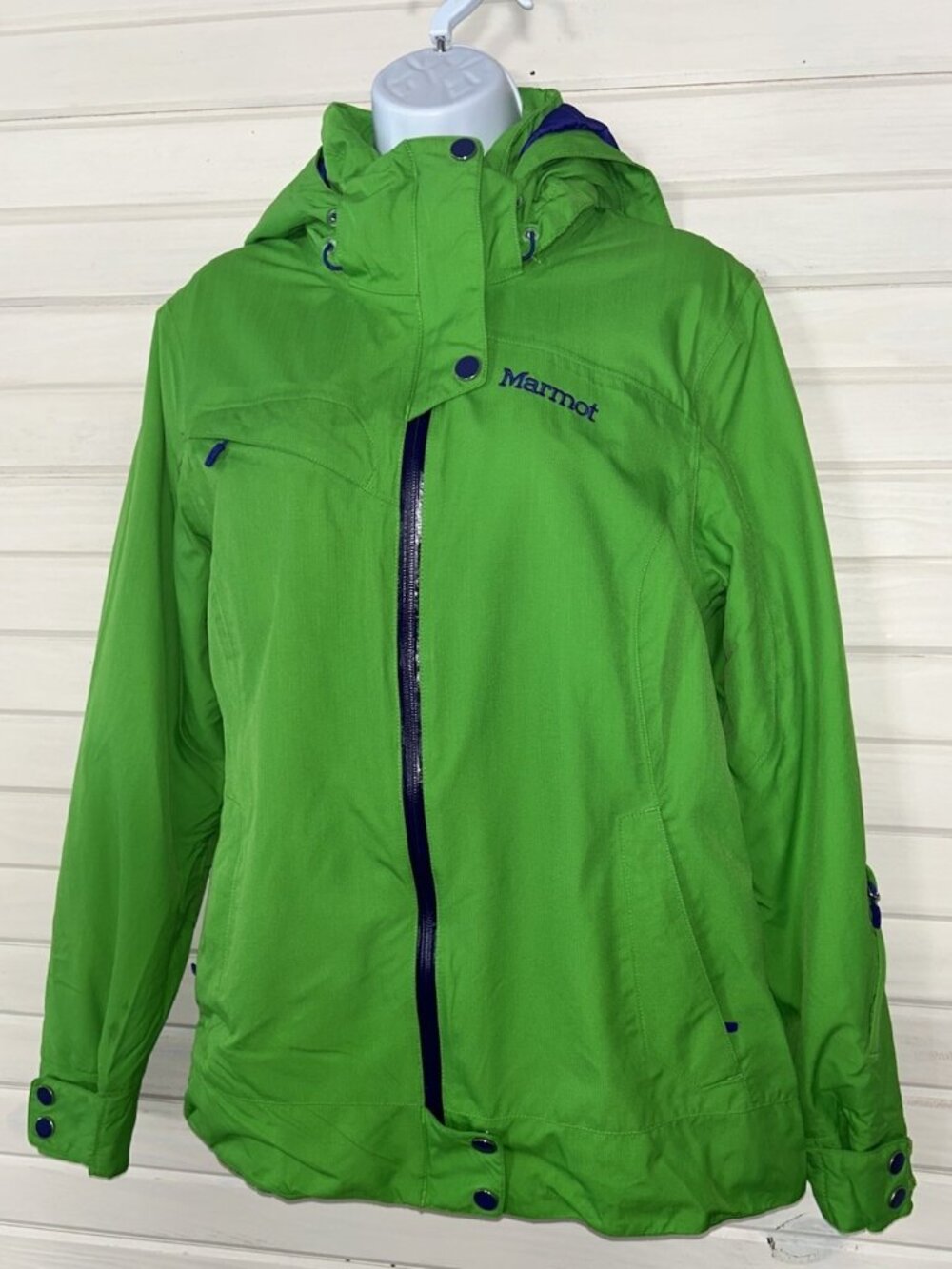 Marmot Sz LARGE Jacket Womens Green Purple Membrain Full Zip Hood Ski Snow VGUC